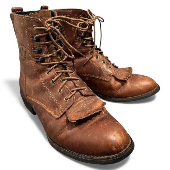 Ariat Heritage Lacer II Women’s Size 8 Brown Leather Western Boots Tassle Great - Picture 1 of 9